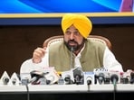 Punjab CM Bhagwant Mann addresses a press conference in Chandigarh.