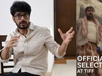 Writer-director Shaunak Sen and a poster from the film Termite featuring actor Faisal Malik and Valavane Koumarane as termite exterminators