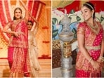 Radhika Merchant showcased an exquisite pink Kanjeevaram ensemble at the Ambani family's Ganesh Chaturthi celebration.