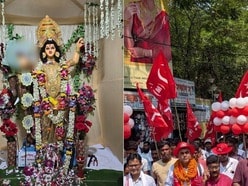 হলদিয়া ডকে বিশ্বকর্মা পুজোর অনুমতি দিল কলকাতা হাইকোর্ট। (ছবিটি প্রতীকী, সৌজন্যে এক্স @KunalGhoshAgain এবং ফেসবুক CPIM West Bengal)