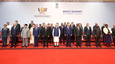 New Delhi, India � September 13, 2026: Heads of delegations, including Kazakh President Kassym-Jomart Tokayev, Indonesian President Prabowo Subianto, Egyptian President Abdel Fattah El-Sisi, Russian President Vladimir Putin, Indian Prime Minister Narendra Modi, Chinese President Xi Jinping, South African President Cyril Ramaphosa, Iranian President Masoud Pezeshkian, Burundian President �variste Ndayishimiye, Saudi Foreign Minister Prince Faisal bin Farhan Al Saud, Uzbek Deputy Prime Minister Jamshid Kuchkarov, Malaysian Prime Minister Anwar Ibrahim, Ethiopian Prime Minister Abiy Ahmed Ali and Vietnamese Prime Minister Le Minh Hung, pose for a family photo during the BRICS Summit 2026, in New Delhi, India, on Sunday, September 13, 2026. The gathering brings together leaders and representatives from BRICS member and partner countries to discuss global and regional issues and strengthen cooperation. (PMO Photo) ( ) New Delhi, India � September 13, 2026: Heads of delegations, including Kazakh President Kassym-Jomart Tokayev, Indonesian President Prabowo Subianto, Egyptian President Abdel Fattah El-Sisi, Russian President Vladimir Putin, Indian Prime Minister Narendra Modi, Chinese President Xi Jinping, South African President Cyril Ramaphosa, Iranian President Masoud Pezeshkian, Burundian President �variste Ndayishimiye, Saudi Foreign Minister Prince Faisal bin Farhan Al Saud, Uzbek Deputy Prime Minister Jamshid Kuchkarov, Malaysian Prime Minister Anwar Ibrahim, Ethiopian Prime Minister Abiy Ahmed Ali and Vietnamese Prime Minister Le Minh Hung, pose for a family photo during the BRICS Summit 2026, in New Delhi, India, on Sunday, September 13, 2026. The gathering brings together leaders and representatives from BRICS member and partner countries to discuss global and regional issues and strengthen cooperation. (PMO Photo) ( )
