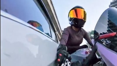 A woman biker Sia was injured after being hit by a motorist following an incident of road rage on Golf Course Road near Sector 55-56 Rapid Metro Station, in Gurugram, India, (HT Photo) A woman biker Sia was injured after being hit by a motorist following an incident of road rage on Golf Course Road near Sector 55-56 Rapid Metro Station, in Gurugram, India, (HT Photo)