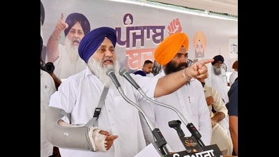 Sukhbir accused chief minister Bhagwant Mann of being solely responsible for the suffering of the farmers and domestic consumers as well as for the losses suffered by the industry due to prolonged power cuts. (HT)