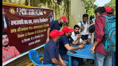 The drive began at Lucknow University where SP Chhatra Sabha state president Vineet Kushwaha and his team enrolled students as “youth agents”. (Sourced) The drive began at Lucknow University where SP Chhatra Sabha state president Vineet Kushwaha and his team enrolled students as “youth agents”. (Sourced)