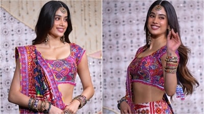 Janhvi Kapoor brought a vibrant pop of colour in a beautifully embroidered lehenga set, pairing it with statement jhumka earrings and a delicate maang tikka. (Instagram)
