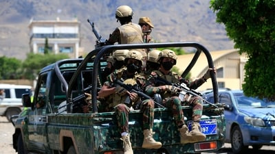 Yemen's Houthi armed forces patrol as Yemeni prisoners loyal to the Houthi authorities arrive in the capital Sanaa. (AFP) Yemen's Houthi armed forces patrol as Yemeni prisoners loyal to the Houthi authorities arrive in the capital Sanaa. (AFP)