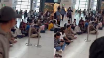 The departures were rescheduled several times throughout the day, leading to unrest among passengers at the airport. (Screengrab X@NextMinute News) The departures were rescheduled several times throughout the day, leading to unrest among passengers at the airport. (Screengrab X@NextMinute News)