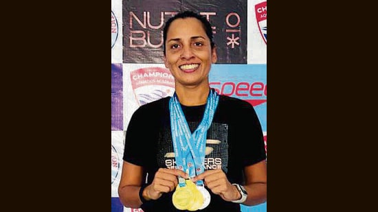 Abhipsha Thakur bagged four medals at the Bahadurgarh championship. (HT)