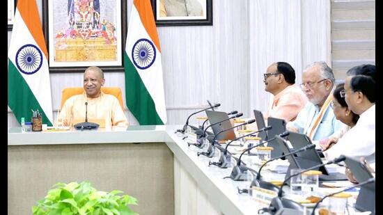 Chief minister Yogi Adityanath chairs cabinet meeting in Lucknow on Tuesday. (Deepak Gupta/HT)