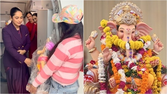 Air hostess missed Ganpati puja and was heartbroken, then the most special and unexpected and special thing happened mid-air. (Instagram/ fromcrewtocrayons and HT Photo)