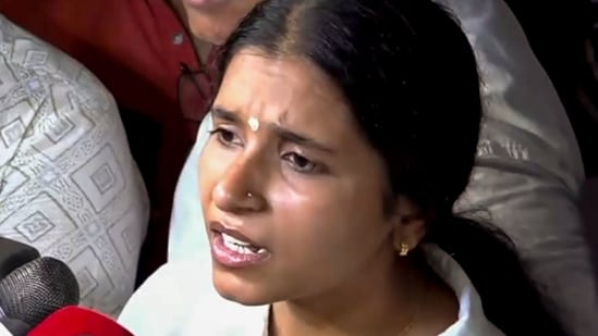 Woman biker Shivani Chauhan, who identifies herself as Sia, speaks to the media following a video surfaced on social media showing her riding a bike after a speeding car allegedly hit her