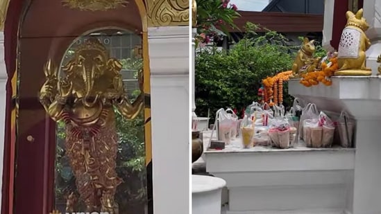 Devotees in Thailand offer boba tea to a Ganesha idol 