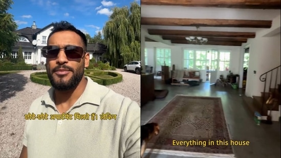 An Indian man in Poland gave a tour of a sprawling home while comparing property prices with Mumbai.
