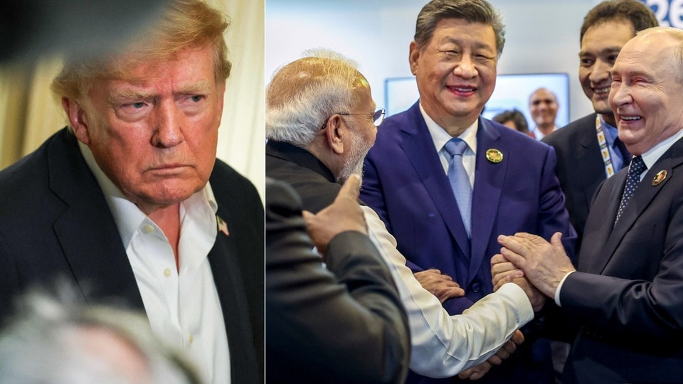 ডোনাল্ড ট্রাম্পকে বুড়ো আঙুল দেখাল নরেন্দ্র মোদী ও ভ্লাদিমির পুতিনের জুটি। (ছবি সৌজন্যে এএফপি এবং পিটিআই)