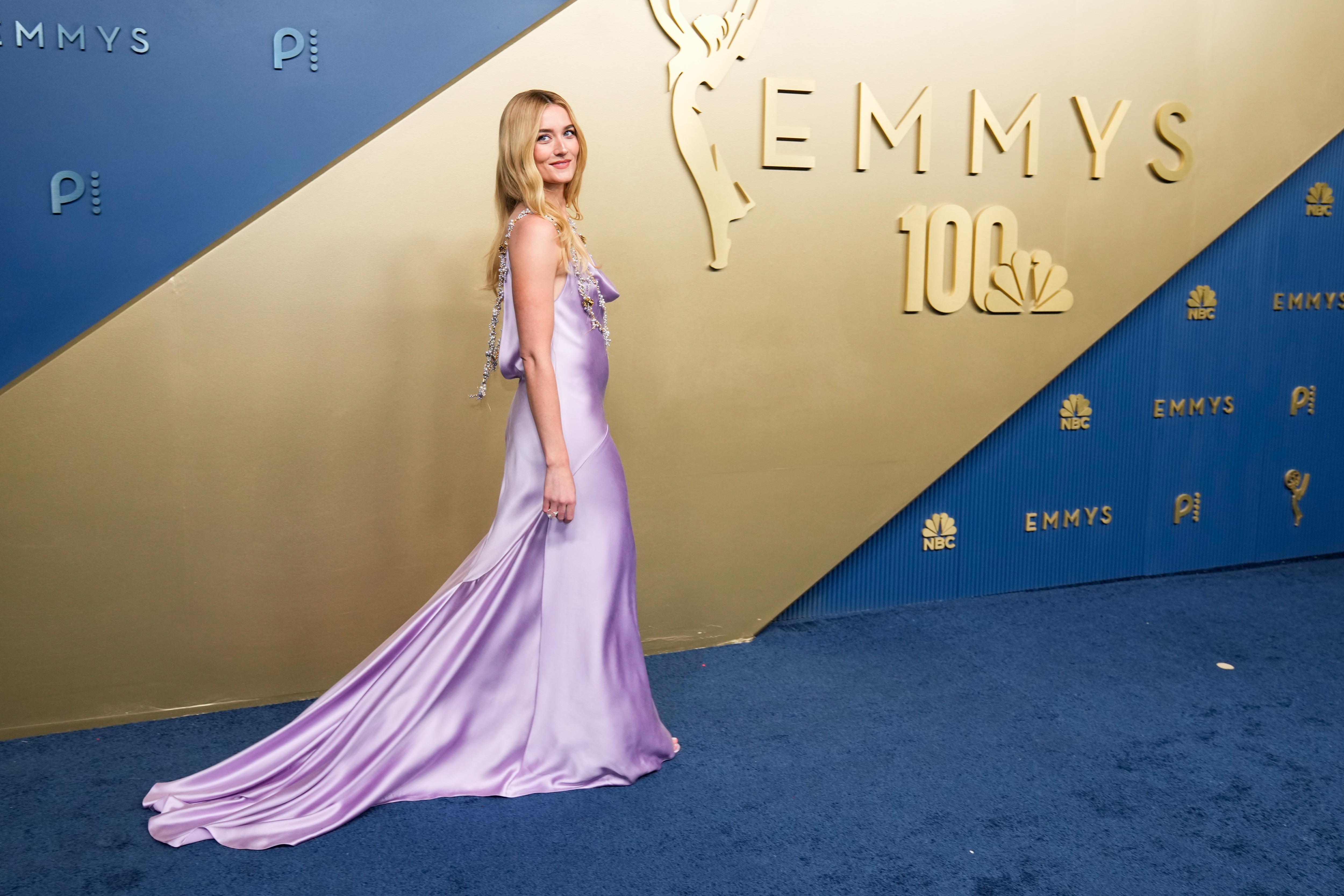 Sarah Pidgeon wore a soft lavender Chanel gown with beaded straps. (AP) Sarah Pidgeon wore a soft lavender Chanel gown with beaded straps. (AP)