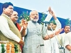 Narendra Modi took oath as chief minister of Gujarat on October 7, 2001, at Gandhinagar. (Getty Images)