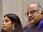 New Delhi: Film producer Boney Kapoor and his daughter Janhvi, at Vigyan Bhavan in New Delhi. (PTI)