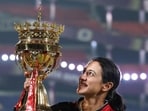 Smriti Mandhana with the WPL Trophy. Smriti Mandhana with the WPL Trophy.