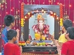 The Dakshini Brahmanwadi Mandal at King’s Circle dates back to 1925, and organises a two-day Ganpati for its 108 tenants. (Raju Shinde/HT Photo)