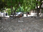The RWA said Greenwood City lies 3-7 feet below adjoining areas and its drainage system was not designed to handle runoff from Sector 45 and Kanhai. (PARVEEN KUMAR/HINDUSTAN TIMES)
