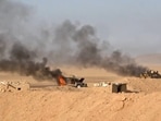 This handout picture released on September 15, 2026 by Ansarullah Media Centre reportedly shows burning military vehicles that they targeted in al-Jawf. The Houthis have been engaged in renewed fighting with Saudi-backed government forces since Yemen's civil war reignited in July, when the group declared a maritime blockade on Riyadh and began targeting its ships in the Red Sea. 
