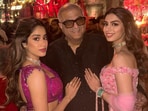 Actors Janhvi Kapoor and Khushi Kapoor with film producer Boney Kapoor.