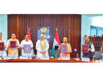 Union ministers Amit Shah and CR Patil, along with Delhi CM Rekha Gupta, Rajasthan CM Bhajan Lal Sharma, Uttarakhand CM Pushkar Singh Dhami, Uttar Pradesh CM Yogi Adityanath, Himachal Pradesh CM Sukhvinder Singh Sukhu and Haryana CM Nayab Singh Saini, in New Delhi on Tuesday.