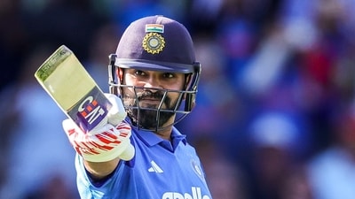 London [England], Jul 19 (ANI): India's Rohit Sharma celebrates his century during 3rd ODI against England, at Lord's in London on Sunday. (ANI Photo) (ANI Pic Service)