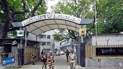 Security personnel stand guard outside the Enforcement Directorate (ED) office in New Delhi. (HT File) Security personnel stand guard outside the Enforcement Directorate (ED) office in New Delhi. (HT File)