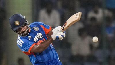 Sanju Samson plays a shot during the second T20I match against Afghanistan, in New Delhi on Tuesday. (PTI) Sanju Samson plays a shot during the second T20I match against Afghanistan, in New Delhi on Tuesday. (PTI)