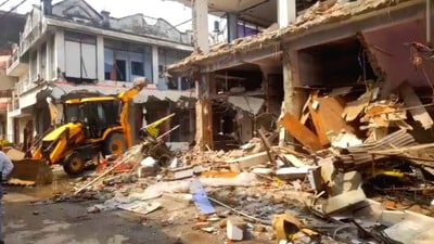 The demolition drive in progress at Central Market in Meerut on Wednesday (HT Photo) The demolition drive in progress at Central Market in Meerut on Wednesday (HT Photo)