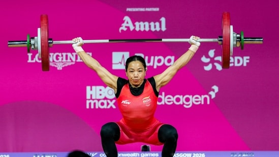 India's Mirabai Chanu during the women's 48kg weightlifting final competition at the 23rd Commonwealth Games, in Glasgow, Scotland