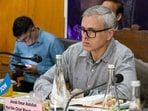 Jammu and Kashmir Chief Minister Omar Abdullah holds a meeting during his visit, in  Pulwama.