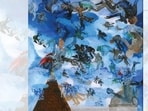 Bhupen Khakhar’s Lost Souls (1993) features naked humans, birds and creatures, who all seem shackled.