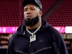 FILE - Buffalo Bills defensive tackle Ed Oliver arrives for an NFL football game against the Houston Texans, Nov. 20, 2025, in Houston. (AP Photo/Maria Lysaker, File)