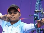Compound archer Jyothi Surekha Vennam competes at the 2022 Asian Games in Hangzhou. (AFP)