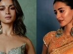 (L-R) Alia Bhatt wears chandbalis from Apala by Sumit, Ananya Panday wears shoulder-duster earrings from A Jewels By Anmol
