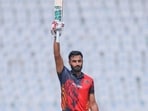 Naman Dhir after completing his century against Mohali Kings during the Sher e Punjab T20 Trophy. In this match, he scored 173. (HT)