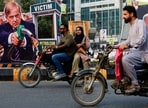 A portrait of Pakistani Prime Minister Shehbaz Sharif was set up in protest in Karachi against rising fuel prices amid the US-Iran conflict. 
