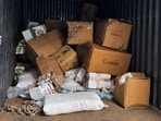 The HSPCB Gurugram North team inspected vendors, commercial establishments and storage points during the enforcement drive against prohibited plastic items. (HT)