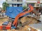 The road in the Kitchlu Nagar area gave way on August 6. (HT)