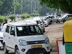 While the aggregators have already been informed about the suspension, representatives of Uber, Rapido and InDrive met secretary, STA, Nitish Singla, on Wednesday, seeking revocation of the action. (Ravi Kumar/HT)