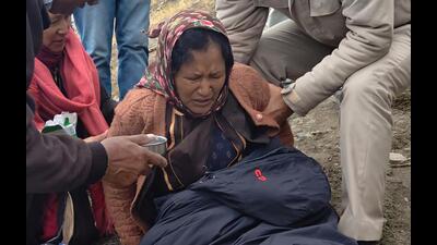 A pilgrim being rescued from Mount Drilbu Ri near Keylong in Lahaul-Spiti district. A pilgrim being rescued from Mount Drilbu Ri near Keylong in Lahaul-Spiti district.