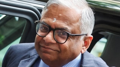Tata Sons Chairman, N. Chandrasekaran arrives at the Tata Group Headquarters, a day after he announced his resignation, in Mumbai, India, August 13, 2026. (REUTERS)