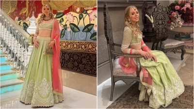 Tiffany Trump dazzles at Ambani family's Ganesh Chaturthi celebrations in a custom Manish Malhotra lehenga. (Instagram/@tiffanytrump) Tiffany Trump dazzles at Ambani family's Ganesh Chaturthi celebrations in a custom Manish Malhotra lehenga. (Instagram/@tiffanytrump)