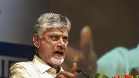 Andhra Pradesh chief minister N Chandrababu Naidu in Varanasi on Thursday. (PTI PHOTO)
