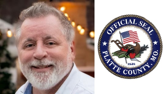 Eric Zahnd (L), the prosecutor of Platte County, Missouri. The seal of Platte County. (R)