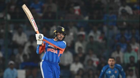 India’s Abhishek Sharma during the T20I against Afghanistan at Arun Jaitley Stadium in New Delhi on Thursday (Ajay Aggrawal/HT Phot.o)