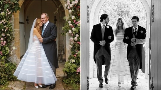 Jemima Goldsmith wore Oscar de la Renta for her wedding to Cameron O’Reilly. (Instagram/ khanjemima)