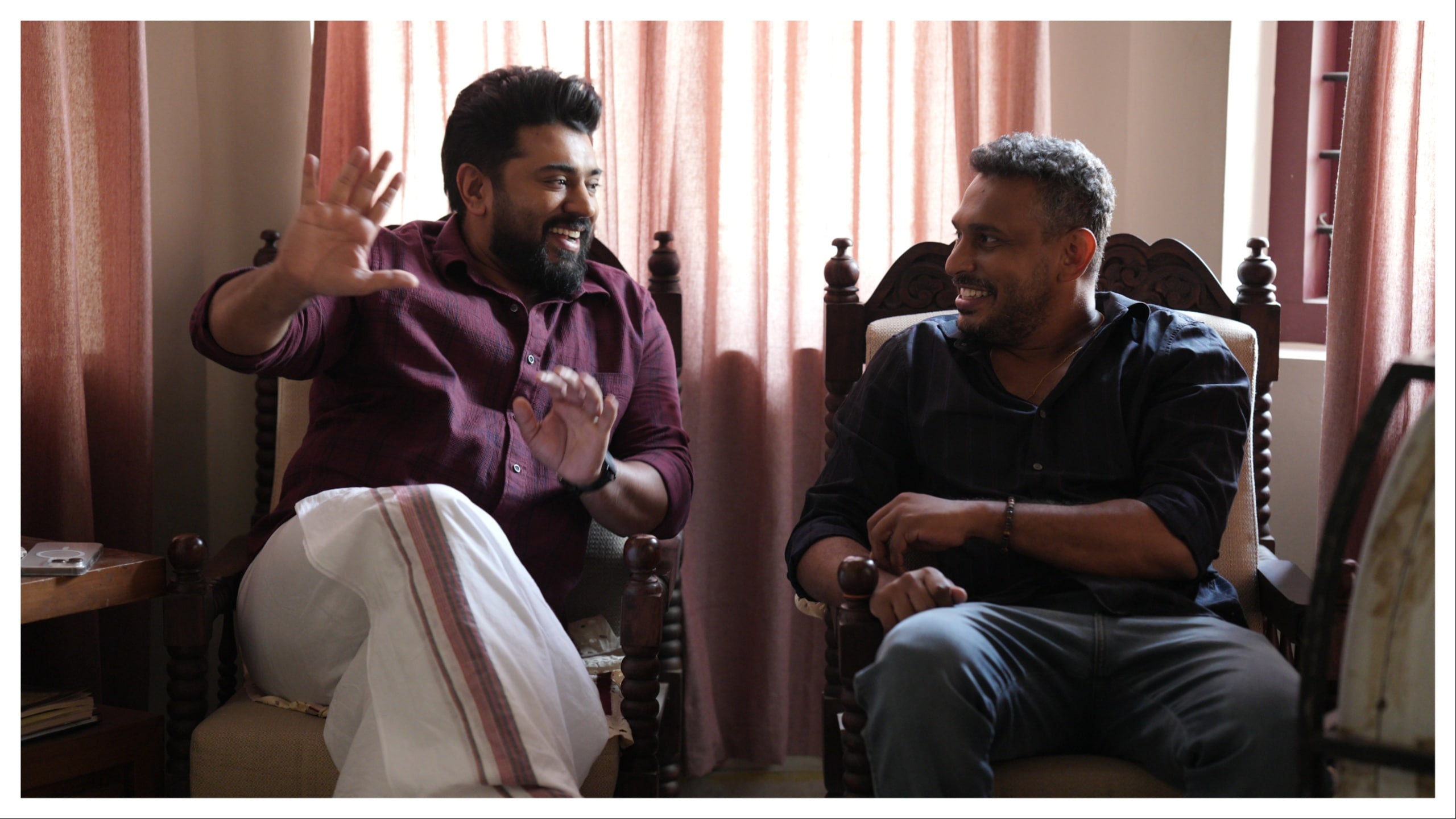 Nivin Pauly with Girish AD during the shoot of Bethlehem Kudumba Unit. Nivin Pauly with Girish AD during the shoot of Bethlehem Kudumba Unit.